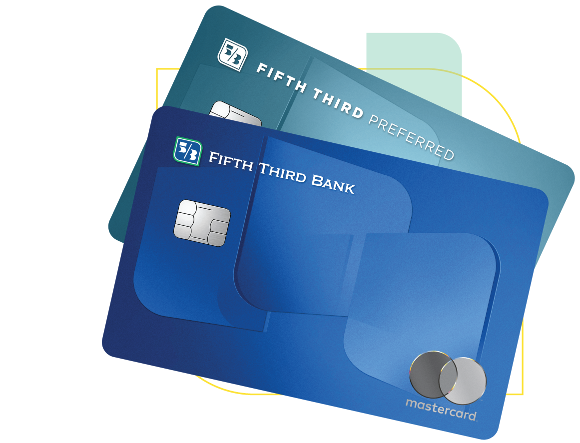 Close up view of the Fifth Third 1.67% Cash/Back Card and Preferred Credit Card.