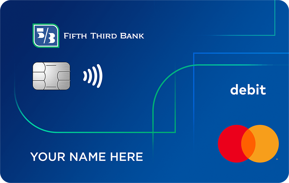 Blue contactless debit card from Fifth Third Bank.