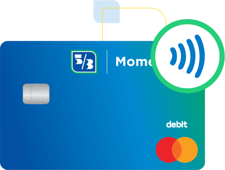 A blue contactless debit card from Fifth Third Bank.