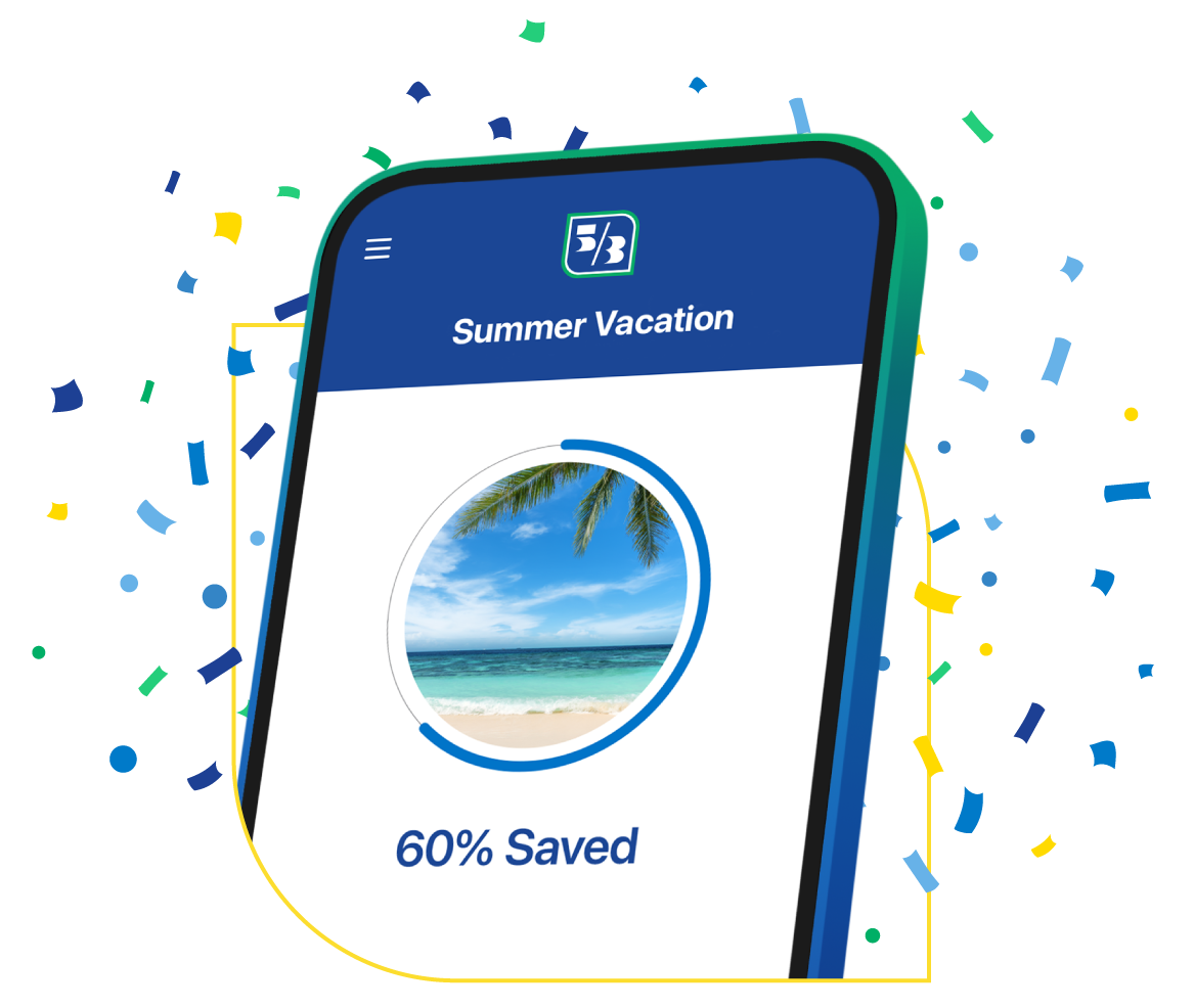 Tilted phone with an notice that says Summer Vacation and 60% saved. 