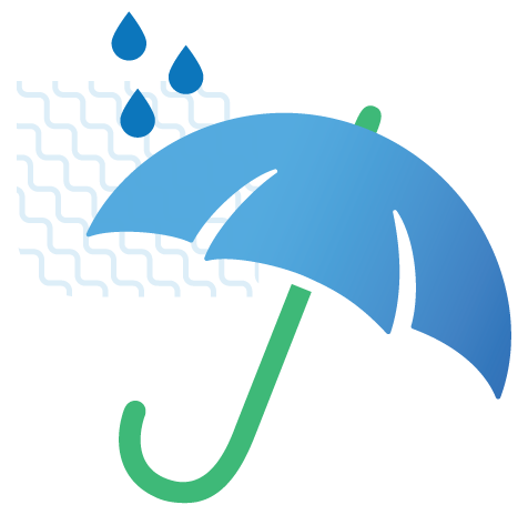 Umbrella with rain and wind icon. 