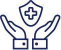 A hand icon with a cross in the middle to represent insurance.