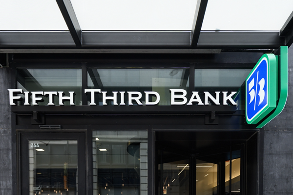 Fifth Third Bank downtown branch exterior front doors and logo