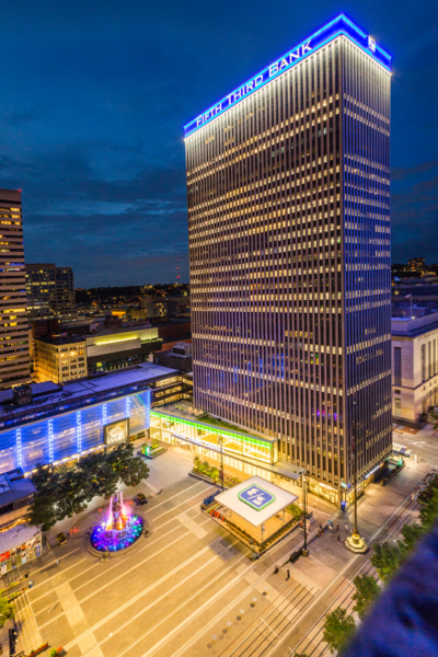 Fifth Third Bank headquarters at night in downtown Cincinnati