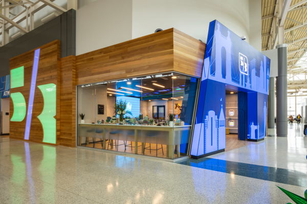 Fifth Third Bank modern branch exterior featuring logo and skyline artwork at CVG airport