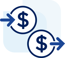 Two illustrated dollar signs signaling money transfers.